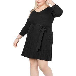 3X Plus Size Womens Dress Plus Surplice Tie Waist Sweater Dress